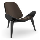 CH07 Shell Chair, Chêne laqué noir, Cuir marron