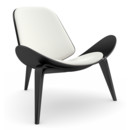 CH07 Shell Chair, Chêne laqué noir, Cuir blanc