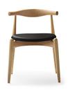 CH20 Elbow Chair, Chêne laqué naturel, Cuir noir
