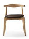 CH20 Elbow Chair, Chêne laqué naturel, Cuir marron