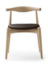 CH20 Elbow Chair, Chêne laqué blanc, Cuir marron
