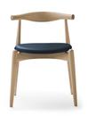 CH20 Elbow Chair, Chêne laqué blanc, Cuir gris bleu