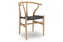 CH24 Wishbone Chair, Hêtre laqué naturel, Paillage noir