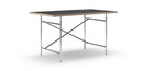 Table Eiermann, Linoleum noir (Forbo 4023) avec bords en chêne, 140 x 80 cm, Chromé, Vertical, décalé (Eiermann 2), 100 x 66 cm