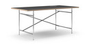 Table Eiermann, Linoleum noir (Forbo 4023) avec bords en chêne, 180 x 90 cm, Chromé, Vertical, décalé (Eiermann 2), 135 x 78 cm