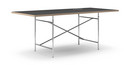 Table Eiermann, Linoleum noir (Forbo 4023) avec bords en chêne, 200 x 90 cm, Chromé, Oblique, centré (Eiermann 1), 110 x 66 cm