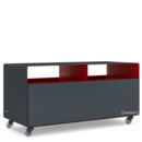 Meuble TV R 108N, Gris anthracite (RAL 7016) -  Rouge rubis (RAL 3003), Roulettes transparentes