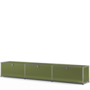 Meuble bas Lowboard XL USM Haller, Édition vert olive, personnalisable, Avec 3 portes abattantes, 35 cm