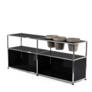 Meuble Sideboard USM Haller pour plantes, Noir graphite RAL 9011, Ouvert, Avec 3 pots sur la droite, Basalte