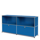 Meuble mixte Sideboard L USM Haller, personnalisable, Bleu gentiane RAL 5010, Ouvert, Avec 2 portes abattantes