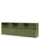 Meuble mixte Sideboard XL USM Haller, Édition vert olive, personnalisable, Ouvert, Avec 3 portes abattantes