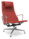 Aluminium Chair EA 124, Chromé, Cuir, Rouge