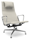 Aluminium Chair EA 124, Chromé, Cuir, Neige