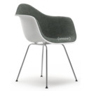 Eames Plastic Armchair RE DAX, Blanc, Rembourrage intégral, Nero / ivoire, Version standard - 43 cm, Chromé