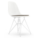 Eames Plastic Side Chair RE DSR, Blanc, Avec coussin d'assise, Gris chaud / marron marais, Version standard - 43 cm, Revêtement blanc