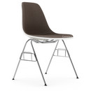 Eames Plastic Side Chair RE DSS, Blanc, Rembourrage intégral, Gris chaud / marron marais, Sans liaison de rangée (DSS-N)