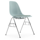 Eames Plastic Side Chair RE DSS, Gris bleuté, Avec coussin d'assise, Bleu glacier / ivoire, Avec liaison de rangée (DSS)