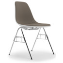 Eames Plastic Side Chair RE DSS, Coton blanc, Rembourrage intégral, Gris chaud / marron marais, Avec liaison de rangée (DSS)