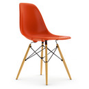 Eames Plastic Side Chair RE DSW, Rouge (rouge coquelicot), Sans rembourrage, Sans rembourrage, Version standard - 43 cm, Érable nuance de jaune