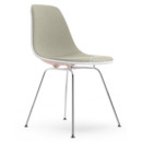 Eames Plastic Side Chair RE DSX, Rose pâle, Rembourrage intégral, Gris chaud / ivoire, Version standard - 43 cm, Chromé