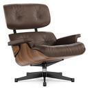 Lounge Chair, Noyer pigmenté noir, Cuir Premium brun, 89 cm, Aluminium poli, côtés noirs