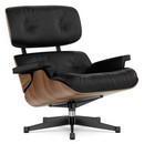Lounge Chair, Noyer pigmenté noir, Cuir Premium F nero, 89 cm, Aluminium poli, côtés noirs