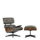Lounge Chair & Ottoman, Noyer pigmenté noir, Leather Premium grís umbra, 84 cm - Hauteur originale de 1956, Aluminium poli, côtés noirs