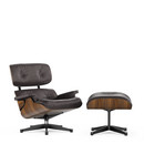 Lounge Chair & Ottoman, Noyer pigmenté noir, Cuir Premium F chocolat, 84 cm - Hauteur originale de 1956, Aluminium poli, côtés noirs