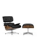 Lounge Chair & Ottoman, Noyer pigmenté noir, Cuir Premium F nero, 89 cm, Aluminium poli