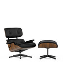 Lounge Chair & Ottoman, Noyer pigmenté noir, Cuir Premium F nero, 89 cm, Aluminium poli, côtés noirs