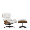 Lounge Chair & Ottoman, Noyer pigmenté noir, Cuir Premium F snow, 84 cm - Hauteur originale de 1956, Aluminium poli, côtés noirs