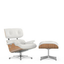 Lounge Chair & Ottoman, Noyer pigmenté blanc, Cuir premium neige, 89 cm, Aluminium poli