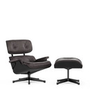 Lounge Chair & Ottoman, Frêne laqué noir, Cuir Premium F chocolat, 89 cm, Noir peint par poudrage