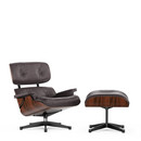 Lounge Chair & Ottoman, Palissandre Santos, Prune, 84 cm - Hauteur originale de 1956, Aluminium poli, côtés noirs