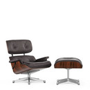 Lounge Chair & Ottoman, Palissandre Santos, Cuir premium chocolat, 89 cm, Aluminium poli