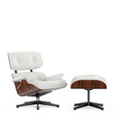 Lounge Chair & Ottoman, Palissandre Santos, Cuir Premium F snow, 84 cm - Hauteur originale de 1956, Aluminium poli, côtés noirs