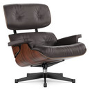Lounge Chair, Palissandre Santos, Cuir Premium F chocolat, 84 cm - Hauteur originale de 1956, Aluminium poli, côtés noirs