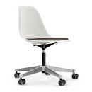Eames Plastic Side Chair PSCC, Blanc, Avec coussin d'assise, Gris chaud / marron marais