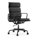 Soft Pad Chair EA 219, Aluminium finition époxy noir foncé, Cuir Premium F nero, Plano nero