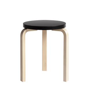 Tabouret 60 Assise laquée noir, pieds bouleau laqué nature