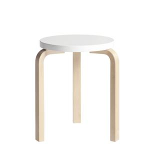 Tabouret 60 Assise laquée blanc, pieds bouleau laqué nature