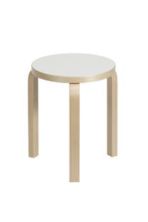 Tabouret 60 Assise stratifié blanc, pieds bouleau laqué nature