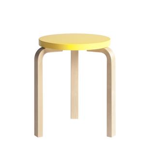 Tabouret 60 Assise laquée jaune, pieds bouleau laqué nature