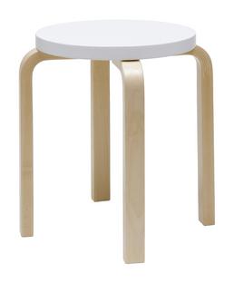 Tabouret E60 Assise laquée blanc, pieds bouleau laqué nature