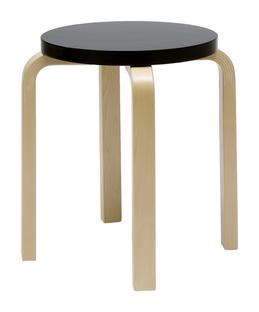 Tabouret E60 Assise laquée noir, pieds bouleau laqué nature