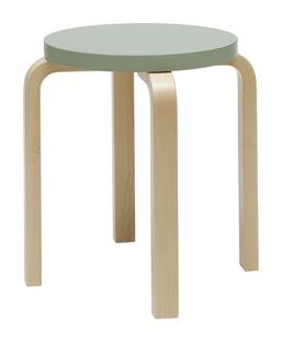 Tabouret E60 Assise laquée vert, pieds bouleau laqué nature