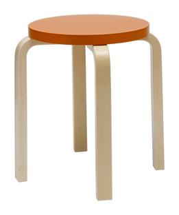 Tabouret E60 Assise laquée orange, pieds bouleau laqué nature