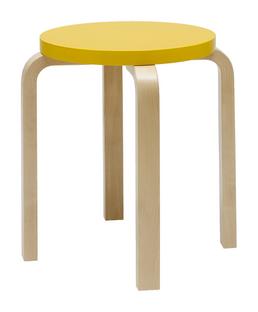 Tabouret E60 Assise laquée jaune, pieds bouleau laqué nature