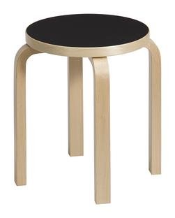 Tabouret E60 Assise linoléum noir, pieds bouleau laqué nature