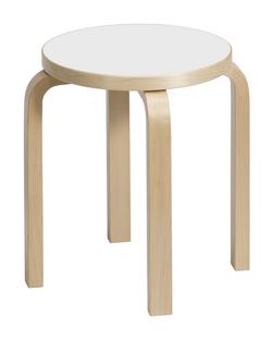 Tabouret E60 Assise stratifié blanc, pieds bouleau laqué nature